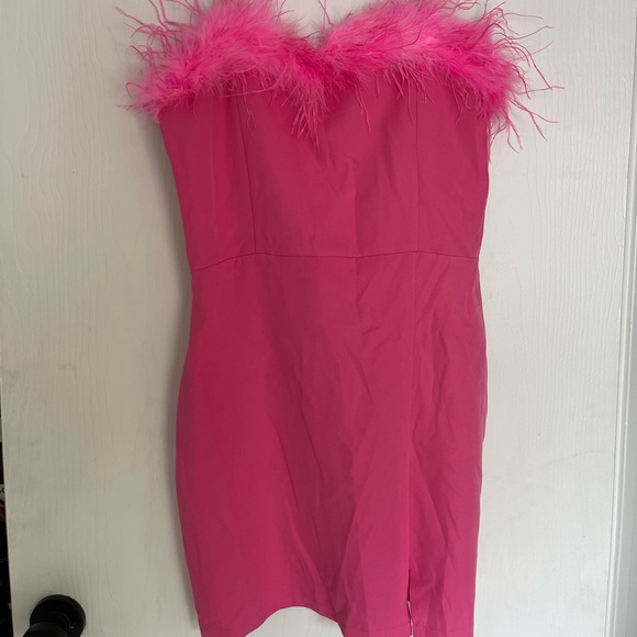 Strut & Bolt Pink Feather-Trim Dress M - Picture 4 of 5